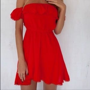 Sabo Skirt Red Strapless Off-shoulder Dress